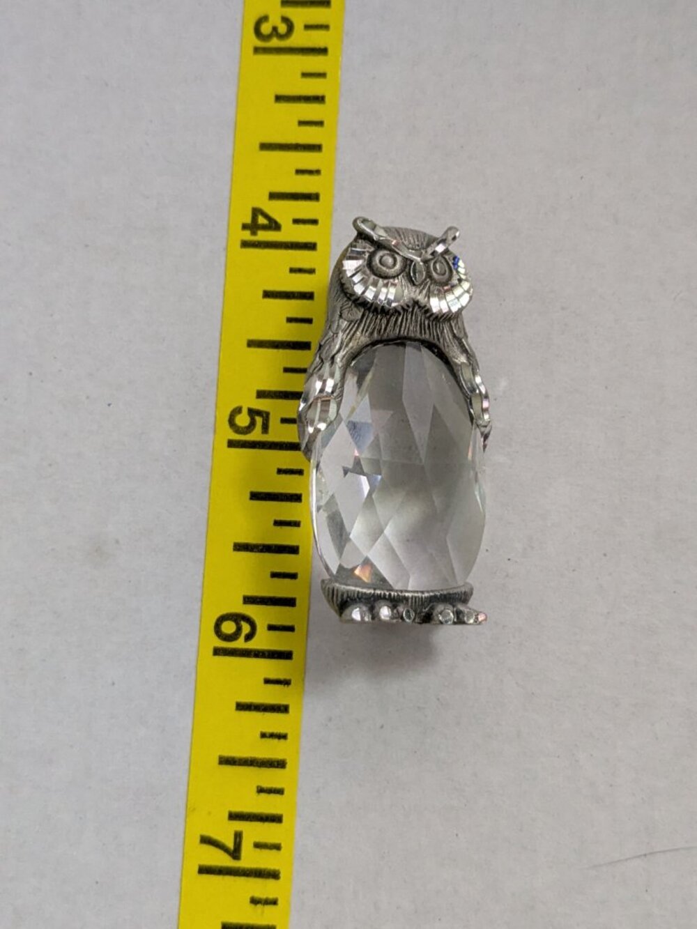 CUTERI Pewter & Crystal Glass Miniature Owl Figurine 1.75"